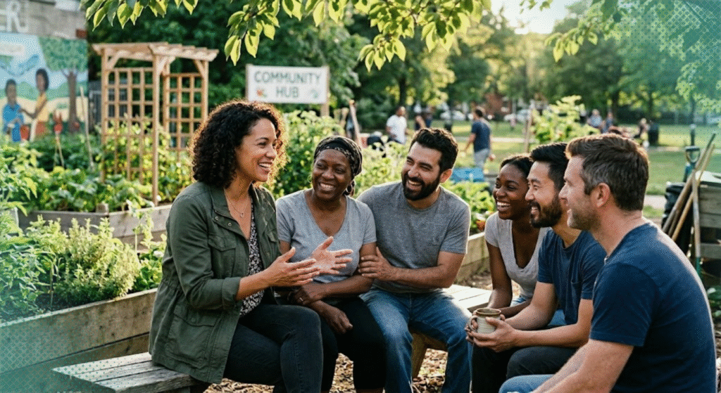 Nonprofit leader engaged with community team around shared mission